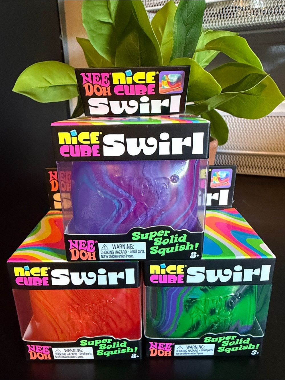 Three 3 Nice Cube Swirl - Purple orange & green Swirl Nee Doh Authentic